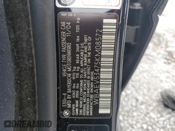 ✅ 2005 BMW 3 Series 330i • VIN: WBAEV53475KM08572 • Lot: 81801885. Wystawiony na Copart z przebiegiem Nie podano. Bezpłatny archiwum sprzedaży aukcyjnych z USA i szczegółowy raport historii pojazdu na DreamBid. Zdjęcie 12.