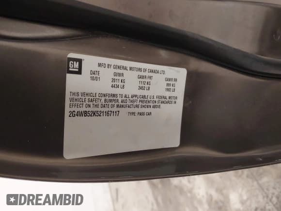 ✅ 2002 Buick Regal LS • VIN: 2G4WB52K521167117 • Lot: 43893969. Listed on IAAI with 138,587 mi. Free auction sales archive from the USA and detailed vehicle history report at DreamBid. Image 9.