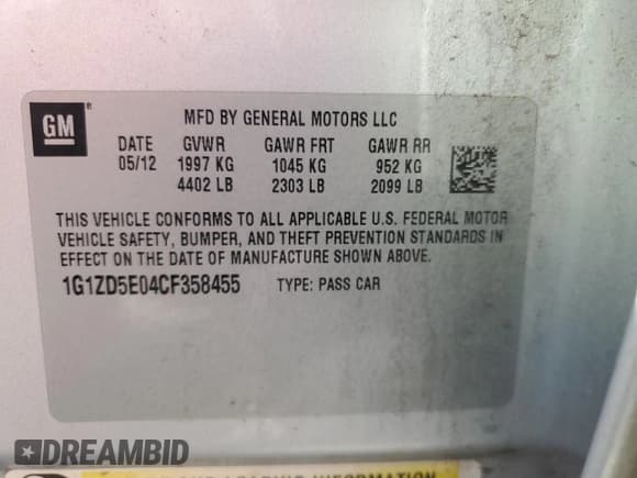✅ 2012 Chevrolet Malibu 2LT • VIN: 1G1ZD5E04CF358455 • Lot: 68907644. Listed on Copart with 226,699 mi. Free auction sales archive from the USA and detailed vehicle history report at DreamBid. Image 12.