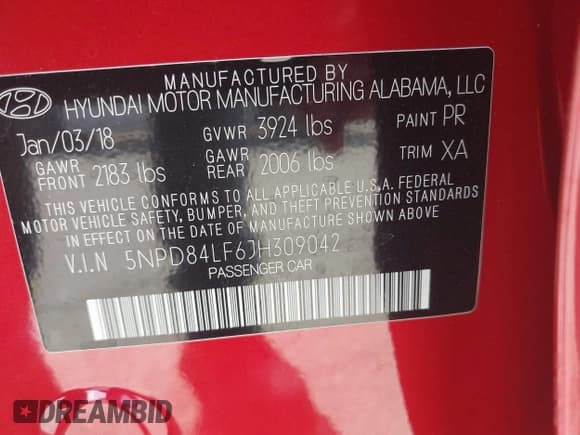 ✅ 2018 Hyundai Elantra Limited • VIN: 5NPD84LF6JH309042 • Lot: 41951054. Listed on IAAI with 142,344 mi. Free auction sales archive from the USA and detailed vehicle history report at DreamBid. Image 9.