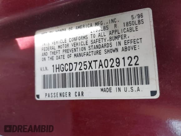 ✅ 1996 Honda Accord EX • VIN: 1HGCD725XTA029122 • Лот: 41860193. Опубликован ранее на IAAI с пробегом 301 004 миль. Бесплатный доступ к архиву аукционных продаж из США и подробный отчёт об истории автомобиля на DreamBid. Изображение 9.