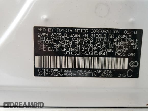 ✅ 2018 Lexus LS 500 • VIN: JTHC5LFF6J5003841 • Lot: 85526675. Listed on Copart with 117,538 mi. Free auction sales archive from the USA and detailed vehicle history report at DreamBid. Image 12.