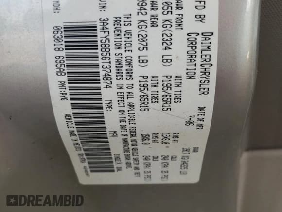 ✅ 2006 Chrysler PT Cruiser Touring • VIN: 3A4FY58B56T374874 • Лот: 67639855. Опубликован ранее на Copart с пробегом 190 576 миль. Бесплатный доступ к архиву аукционных продаж из США и подробный отчёт об истории автомобиля на DreamBid. Изображение 13.