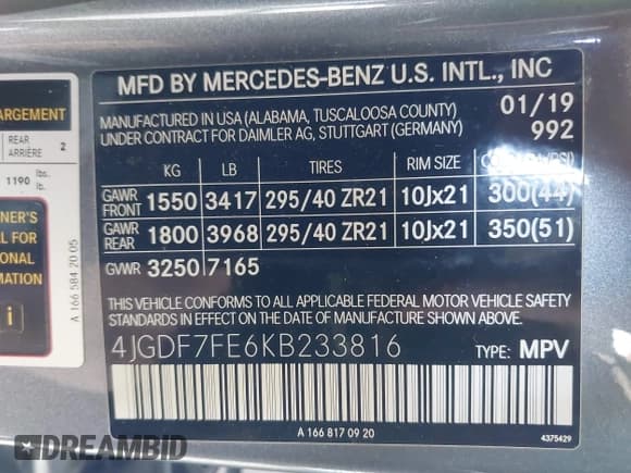 ✅ 2019 Mercedes-Benz GLS 63 AMG • VIN: 4JGDF7FE6KB233816 • Лот: 42164986. Опубликован ранее на IAAI с пробегом 90 209 миль. Бесплатный доступ к архиву аукционных продаж из США и подробный отчёт об истории автомобиля на DreamBid. Изображение 9.