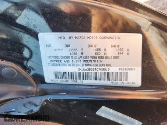 ✅ 1996 Mazda MX-5 Miata • VIN: JM1NA3533T0708013 • Лот: 64478855. Опубликован ранее на Copart с пробегом 111 117 миль. Бесплатный доступ к архиву аукционных продаж из США и подробный отчёт об истории автомобиля на DreamBid. Изображение 13.