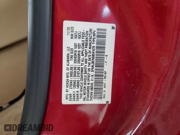 ✅ 2006 Honda Odyssey EX-L • VIN: 5FNRL38766B041678 • Lot: 92106395. Listed on Copart with 116,486 mi. Free auction sales archive from the USA and detailed vehicle history report at DreamBid. Image 13.