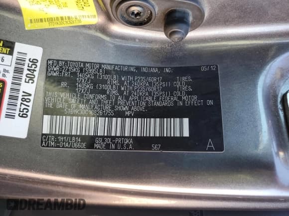 ✅ 2012 Toyota Sienna XLE AAS • VIN: 5TDYK3DC1CS261755 • Lot: 61042675. Listed on Copart with 170,633 mi. Free auction sales archive from the USA and detailed vehicle history report at DreamBid. Image 13.