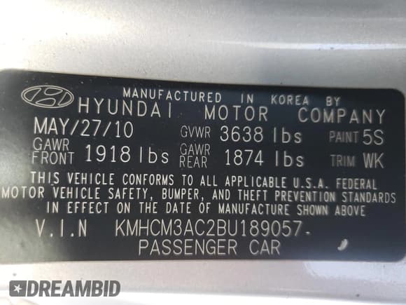 ✅ 2011 Hyundai Accent GS • VIN: KMHCM3AC2BU189057 • Лот: 50616965. Опубликован ранее на Copart с пробегом Не указан. Бесплатный доступ к архиву аукционных продаж из США и подробный отчёт об истории автомобиля на DreamBid. Изображение 12.