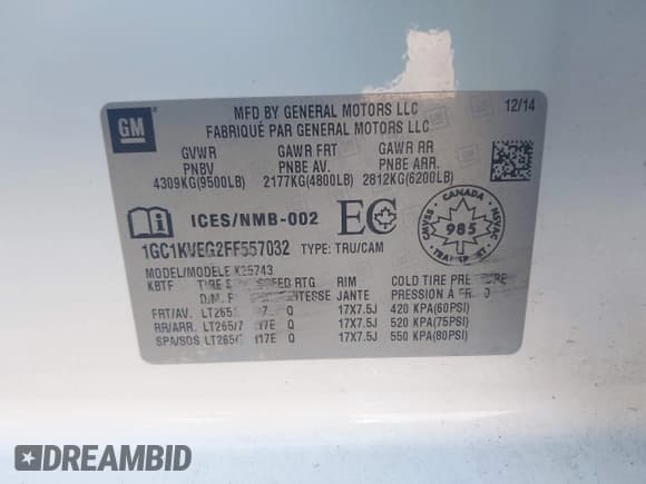 ✅ 2015 Chevrolet Silverado 2500HD LT • VIN: 1GC1KVEG2FF557032 • Лот: 43468629. Опубликован ранее на IAAI с пробегом 152 015 миль. Бесплатный доступ к архиву аукционных продаж из США и подробный отчёт об истории автомобиля на DreamBid. Изображение 9.