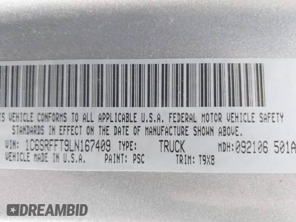 2020 Ram 1500 Big Horn с VIN 1C6SRFFT9LN167409, выставлен на аукционе IAAI как лот 43179343 с пробегом 107 510 миль миль и . История ставок и продаж доступна на DreamBid. Изображение 9.