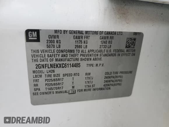 ✅ 2012 Chevrolet Equinox 2LT • VIN: 2GNFLNEKXC6114485 • Лот: 71559325. Опубликован ранее на Copart с пробегом 164 656 миль. Бесплатный доступ к архиву аукционных продаж из США и подробный отчёт об истории автомобиля на DreamBid. Изображение 13.