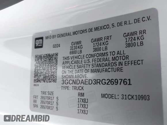 ✅ 2024 Chevrolet Silverado 1500 Work Truck • VIN: 3GCNDAED3RG269761 • Лот: 42208847. Опубликован ранее на IAAI с пробегом 960 миль. Бесплатный доступ к архиву аукционных продаж из США и подробный отчёт об истории автомобиля на DreamBid. Изображение 9.