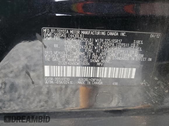 ✅ 2012 Toyota RAV4 • VIN: 2T3ZF4DVXCW119094 • Лот: 93307755. Опубликован ранее на Copart с пробегом 207 711 миль. Бесплатный доступ к архиву аукционных продаж из США и подробный отчёт об истории автомобиля на DreamBid. Изображение 13.