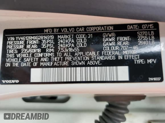 ✅ 2016 Volvo XC60 T5 Platinum • VIN: YV4612RMXG2814919 • Лот: 69596655. Опубликован ранее на Copart с пробегом 220 858 миль. Бесплатный доступ к архиву аукционных продаж из США и подробный отчёт об истории автомобиля на DreamBid. Изображение 13.