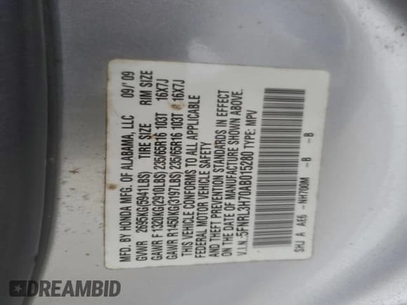 ✅ 2010 Honda Odyssey EX-L • VIN: 5FNRL3H70AB015280 • Lot: 93932085. Listed on Copart with 161,418 mi. Free auction sales archive from the USA and detailed vehicle history report at DreamBid. Image 13.