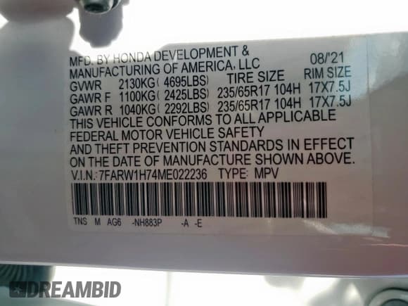 ✅ 2021 Honda CR-V Special Edition • VIN: 7FARW1H74ME022236 • Lot: 85681295. Wystawiony na Copart z przebiegiem 49 763 mil. Bezpłatny archiwum sprzedaży aukcyjnych z USA i szczegółowy raport historii pojazdu na DreamBid. Zdjęcie 13.