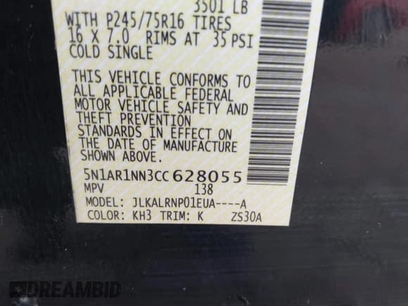 ✅ 2012 Nissan Pathfinder S • VIN: 5N1AR1NN3CC628055 • Lot: 43681851. Listed on IAAI with 162,093 mi. Free auction sales archive from the USA and detailed vehicle history report at DreamBid. Image 9.