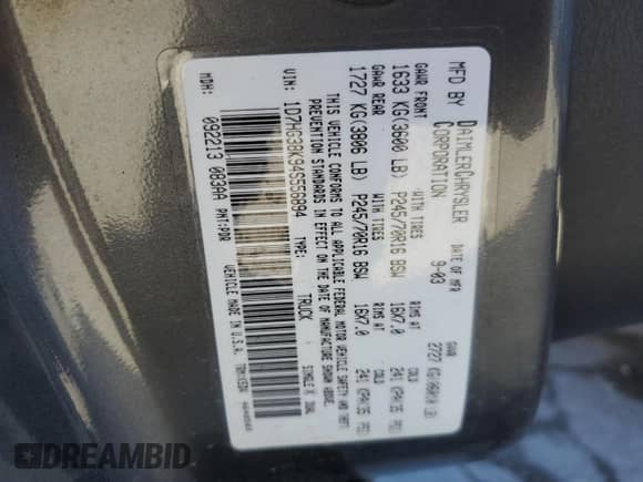 ✅ 2004 Dodge Dakota Sport • VIN: 1D7HG38K94S556894 • Lot: 79743994. Listed on Copart with 174,933 mi miles. Access the free auction sales archive from the USA and view a detailed vehicle history report at DreamBid. Image 14.