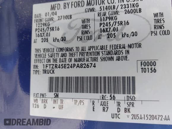 ✅ 2004 Ford Ranger XL Fleet • VIN: 1FTZR45E24PA82674 • Лот: 42994166. Опубликован ранее на IAAI с пробегом 216 389 миль. Бесплатный доступ к архиву аукционных продаж из США и подробный отчёт об истории автомобиля на DreamBid. Изображение 9.