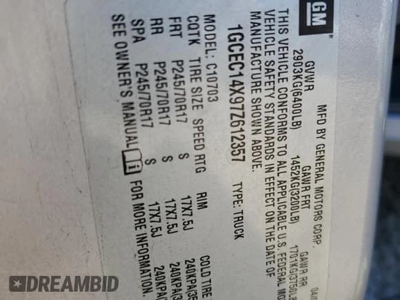 ✅ 2007 Chevrolet Silverado 1500 Work Truck • VIN: 1GCEC14X97Z612357 • Лот: 71553585. Опубликован ранее на Copart с пробегом 182 324 миль. Бесплатный доступ к архиву аукционных продаж из США и подробный отчёт об истории автомобиля на DreamBid. Изображение 13.