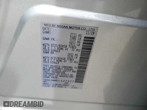 ✅ 2020 Infiniti QX60 Signature Edition • VIN: 5N1DL0MM8LC527577 • Lot: 53830435. Listed on Copart with 80,090 mi. Free auction sales archive from the USA and detailed vehicle history report at DreamBid. Image 14.