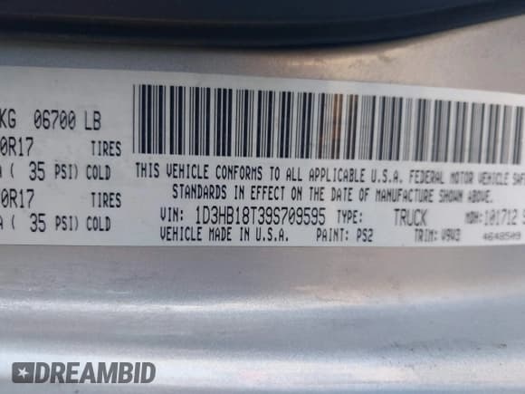✅ 2009 Dodge 1500 Laramie • VIN: 1D3HB18T39S709595 • Lot: 41575754. Wystawiony na IAAI z przebiegiem 184 790 mil. Bezpłatny archiwum sprzedaży aukcyjnych z USA i szczegółowy raport historii pojazdu na DreamBid. Zdjęcie 9.