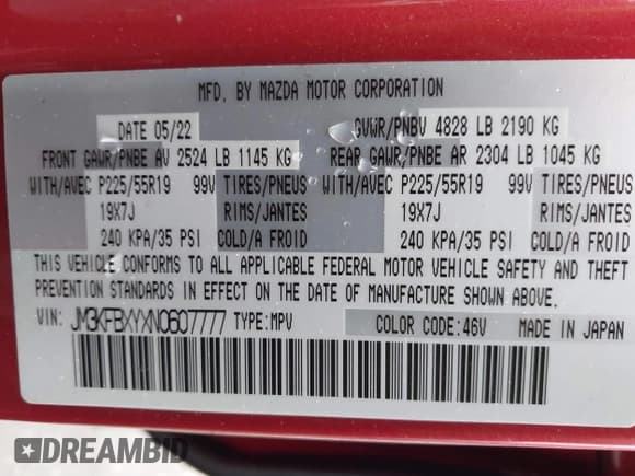 ✅ 2022 Mazda CX-5 Signature • VIN: JM3KFBXYXN0607777 • Lot: 41563918. Listed on IAAI with 8,893 mi. Free auction sales archive from the USA and detailed vehicle history report at DreamBid. Image 9.