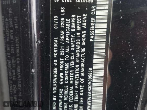 ✅ 2013 Volkswagen Eos Lux • VIN: WVWFW8AH3DV005858 • Lot: 51748545. Wystawiony na Copart z przebiegiem 76 624 mil. Bezpłatny archiwum sprzedaży aukcyjnych z USA i szczegółowy raport historii pojazdu na DreamBid. Zdjęcie 12.