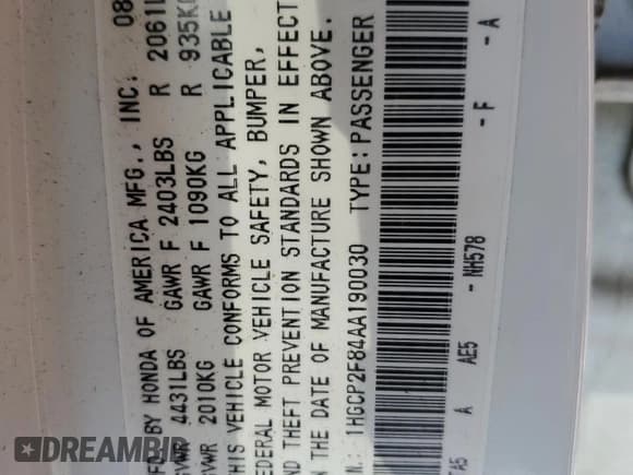 ✅ 2010 Honda Accord EX-L • VIN: 1HGCP2F84AA190030 • Lot: 72017915. Listed on Copart with 69,508 mi. Free auction sales archive from the USA and detailed vehicle history report at DreamBid. Image 13.