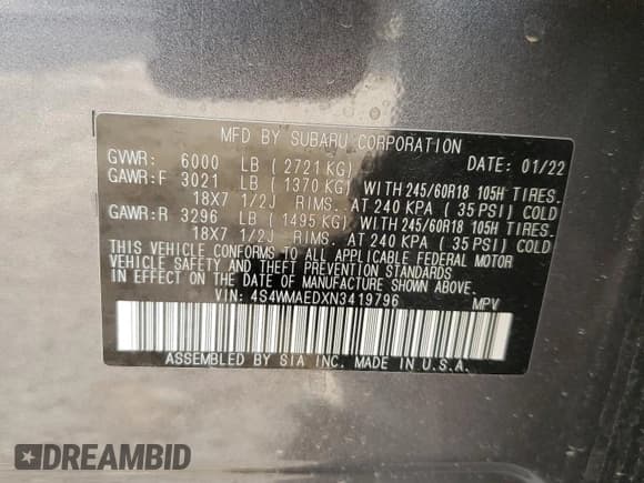 ✅ 2022 Subaru Ascent Premium • VIN: 4S4WMAEDXN3419796 • Лот: 55068735. Опубликован ранее на Copart с пробегом 33 581 миль. Бесплатный доступ к архиву аукционных продаж из США и подробный отчёт об истории автомобиля на DreamBid. Изображение 14.