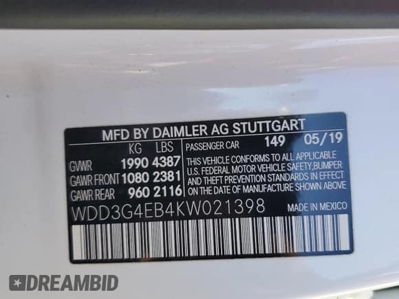 ✅ 2019 Mercedes-Benz A 220 • VIN: WDD3G4EB4KW021398 • Лот: 75539883. Опубликован ранее на Copart с пробегом 39 094 миль. Бесплатный доступ к архиву аукционных продаж из США и подробный отчёт об истории автомобиля на DreamBid. Изображение 12.