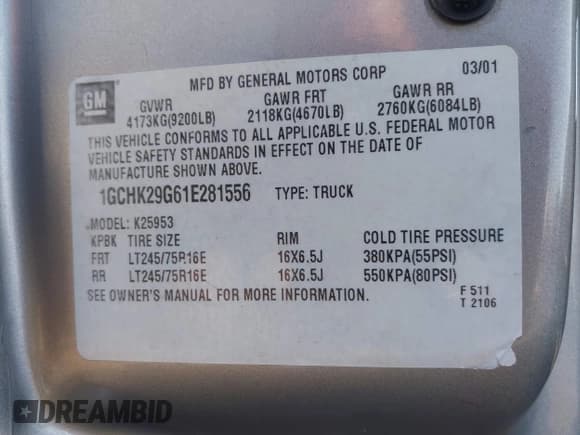 ✅ 2001 Chevrolet Silverado 2500HD LS • VIN: 1GCHK29G61E281556 • Лот: 42953227. Опубликован ранее на IAAI с пробегом 272 150 миль. Бесплатный доступ к архиву аукционных продаж из США и подробный отчёт об истории автомобиля на DreamBid. Изображение 9.