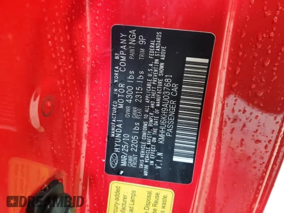 ✅ 2010 Hyundai Genesis Coupe Track • VIN: KMHHU6KH9AU037681 • Lot: 82688235. Listed on Copart with Not provided. Free auction sales archive from the USA and detailed vehicle history report at DreamBid. Image 13.