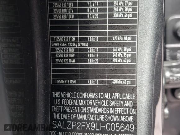 ✅ 2020 Land Rover Range Rover Evoque SE • VIN: SALZP2FX9LH005649 • Lot: 43865555. Listed on Copart with 76,749 mi. Free auction sales archive from the USA and detailed vehicle history report at DreamBid. Image 13.