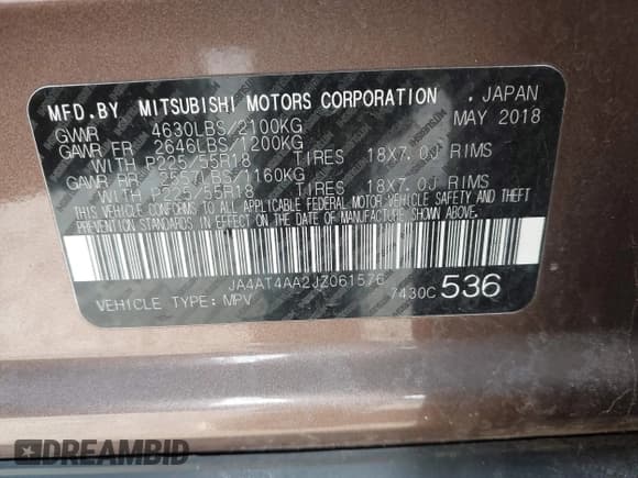 ✅ 2018 Mitsubishi Eclipse Cross LE • VIN: JA4AT4AA2JZ061576 • Лот: 41565617. Опубликован ранее на IAAI с пробегом 28 488 миль. Бесплатный доступ к архиву аукционных продаж из США и подробный отчёт об истории автомобиля на DreamBid. Изображение 9.
