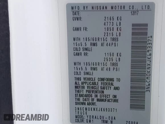 ✅ 2018 Nissan NV200 S • VIN: 3N6CM0KNXJK693371 • Lot: 42301013. Listed on IAAI with 191,433 mi. Free auction sales archive from the USA and detailed vehicle history report at DreamBid. Image 9.