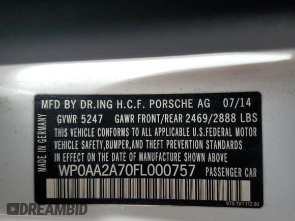 ✅ 2015 Porsche Panamera 4 • VIN: WP0AA2A70FL000757 • Lot: 46347835. Listed on Copart with 131,929 mi. Free auction sales archive from the USA and detailed vehicle history report at DreamBid. Image 12.