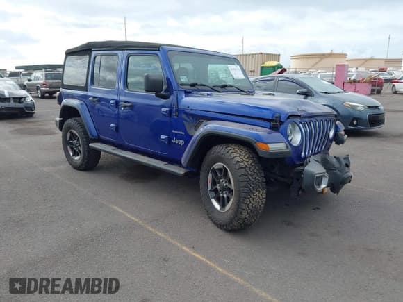 ✅ 2018 Jeep Wrangler Unlimited Sahara • VIN: 1C4HJXEG0JW257642 • Lot: 43056119. Listed on IAAI with 79,341 mi. Free auction sales archive from the USA and detailed vehicle history report at DreamBid. Image 1.