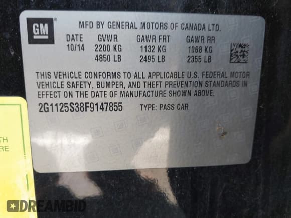 ✅ 2015 Chevrolet Impala LT • VIN: 2G1125S38F9147855 • Lot: 43432030. Listed on IAAI with 191,787 mi. Free auction sales archive from the USA and detailed vehicle history report at DreamBid. Image 9.