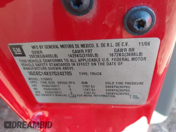 ✅ 2007 Chevrolet Silverado 1500 Work Truck • VIN: 3GCEC14X97G242785 • Lot: 43618365. Listed on IAAI with 89,079 mi. Free auction sales archive from the USA and detailed vehicle history report at DreamBid. Image 9.