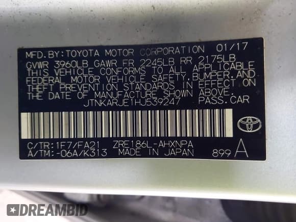 ✅ 2017 Toyota Corolla • VIN: JTNKARJE1HJ539247 • Lot: 43657565. Wystawiony na IAAI z przebiegiem 67 602 mil. Bezpłatny archiwum sprzedaży aukcyjnych z USA i szczegółowy raport historii pojazdu na DreamBid. Zdjęcie 9.