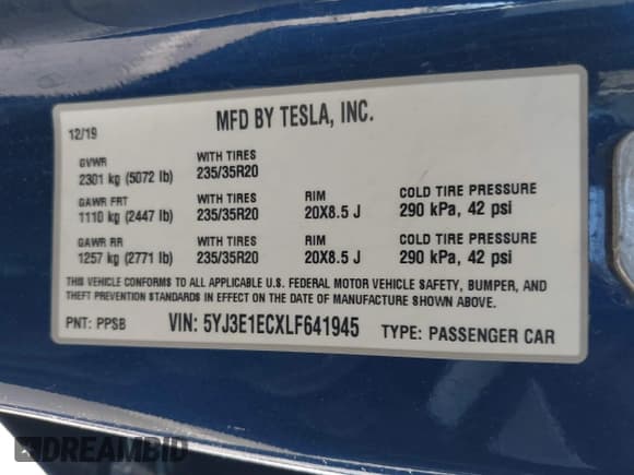 ✅ 2020 Tesla Model 3 Performance • VIN: 5YJ3E1ECXLF641945 • Lot: 41337826. Wystawiony na IAAI z przebiegiem 53 336 mil. Bezpłatny archiwum sprzedaży aukcyjnych z USA i szczegółowy raport historii pojazdu na DreamBid. Zdjęcie 9.