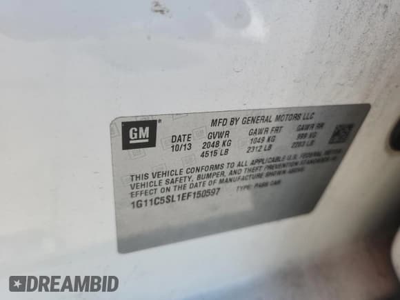 ✅ 2014 Chevrolet Malibu LT • VIN: 1G11C5SL1EF150597 • Lot: 82603205. Listed on Copart with Not provided. Free auction sales archive from the USA and detailed vehicle history report at DreamBid. Image 12.