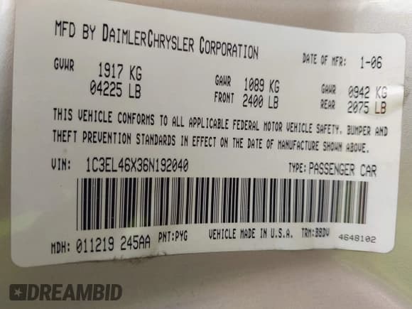 ✅ 2006 Chrysler Sebring • VIN: 1C3EL46X36N192040 • Lot: 42704521. Wystawiony na IAAI z przebiegiem 174 223 mil. Bezpłatny archiwum sprzedaży aukcyjnych z USA i szczegółowy raport historii pojazdu na DreamBid. Zdjęcie 9.