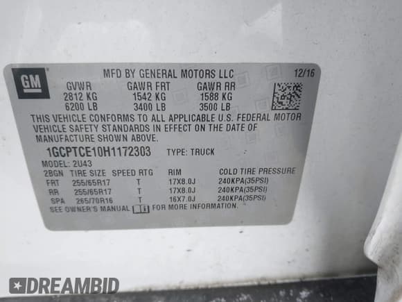 ✅ 2017 Chevrolet Colorado 4WD LT • VIN: 1GCPTCE10H1172303 • Lot: 41572166. Listed on IAAI with 141,341 mi. Free auction sales archive from the USA and detailed vehicle history report at DreamBid. Image 9.