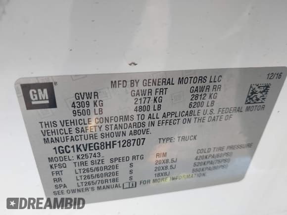 ✅ 2017 Chevrolet Silverado 2500HD LT • VIN: 1GC1KVEG8HF128707 • Lot: 41795885. Listed on IAAI with 192,048 mi. Free auction sales archive from the USA and detailed vehicle history report at DreamBid. Image 9.