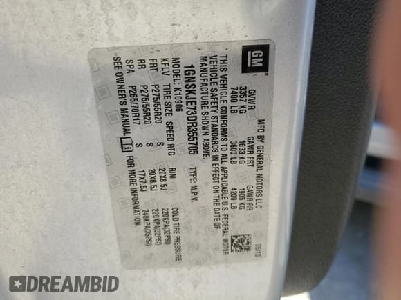 ✅ 2013 Chevrolet Suburban LT • VIN: 1GNSKJE73DR355705 • Lot: 63233425. Listed on Copart with 145,149 mi. Free auction sales archive from the USA and detailed vehicle history report at DreamBid. Image 13.