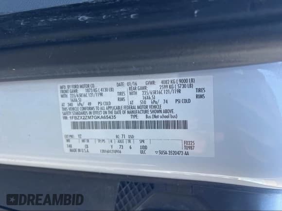 ✅ 2016 Ford Transit XLT • VIN: 1FBZX2ZM7GKA65435 • Lot: 43727542. Wystawiony na IAAI z przebiegiem 166 071 mil. Bezpłatny archiwum sprzedaży aukcyjnych z USA i szczegółowy raport historii pojazdu na DreamBid. Zdjęcie 9.