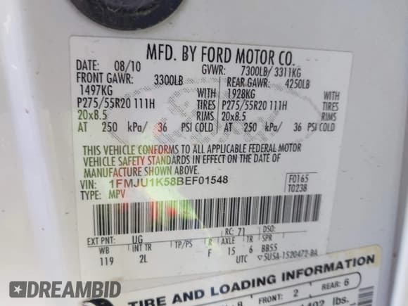 ✅ 2011 Ford Expedition Limited • VIN: 1FMJU1K58BEF01548 • Лот: 43210365. Опубликован ранее на IAAI с пробегом 257 865 миль. Бесплатный доступ к архиву аукционных продаж из США и подробный отчёт об истории автомобиля на DreamBid. Изображение 9.