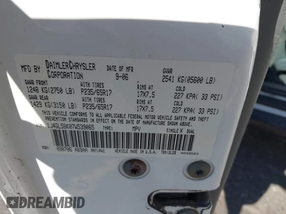 ✅ 2007 Jeep Liberty Limited • VIN: 1J4GL58K07W539065 • Lot: 42680085. Listed on IAAI with 188,860 mi. Free auction sales archive from the USA and detailed vehicle history report at DreamBid. Image 9.